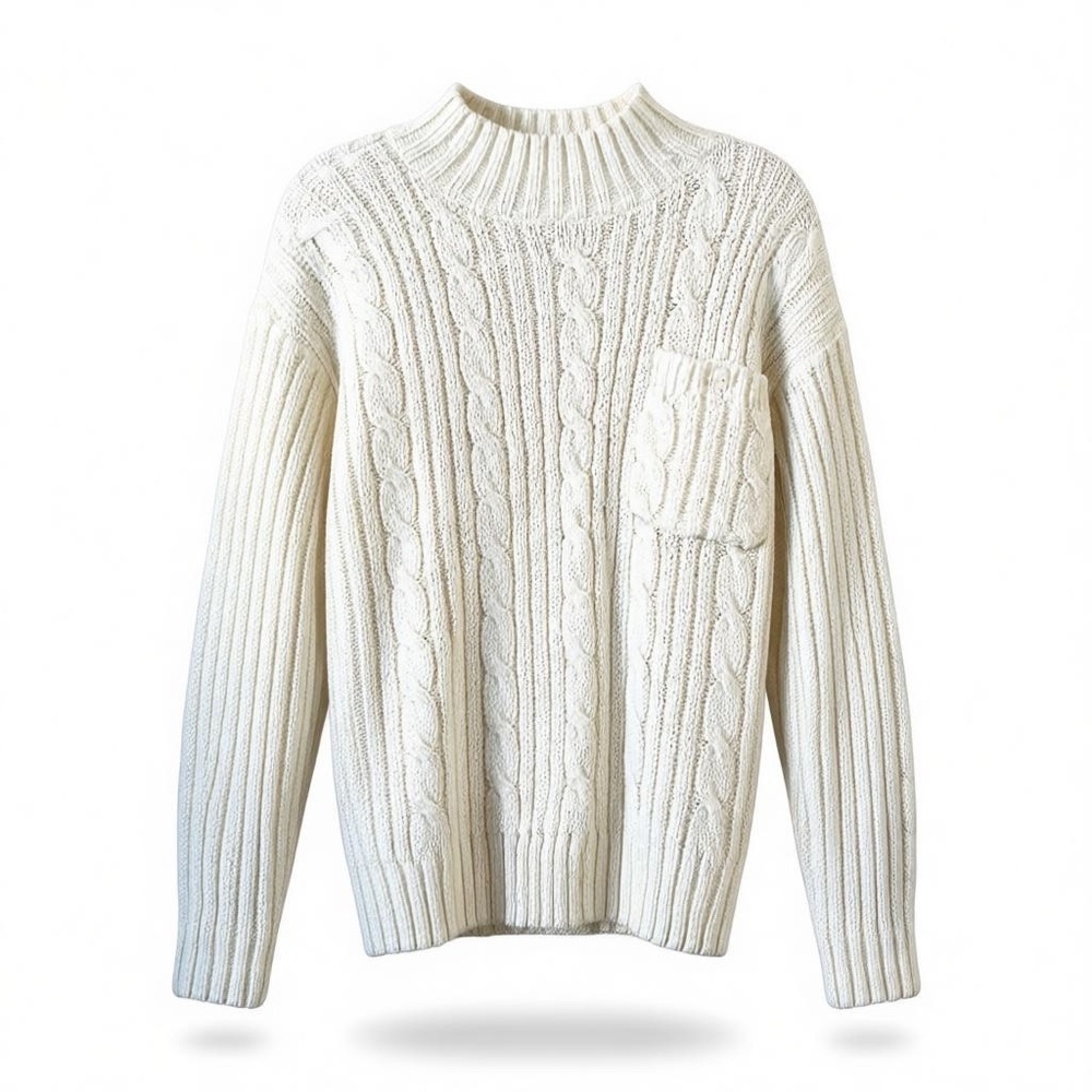 Vintage Mervyns White Cable Knit Turtleneck Pullover Sweater Sz S Preppy Capsule - Picture 2 of 7